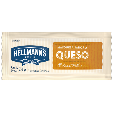 Hellmann's Mayonesa sabor a Queso 7.4g (xCaja 528u) - Salsas Listas Hellmann’s, la línea de aderezos para tu cocina