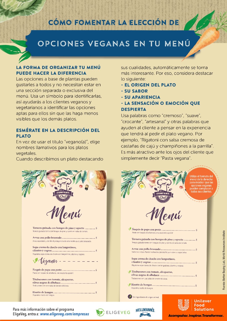 Menú con opciones veganas Menú con opciones veganas